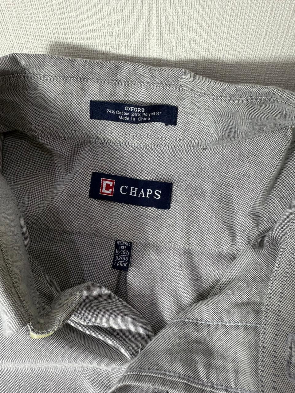 Chaps Gray Oxford Shirt Men's Large Wrinkle Free Button Down Long Sleeve