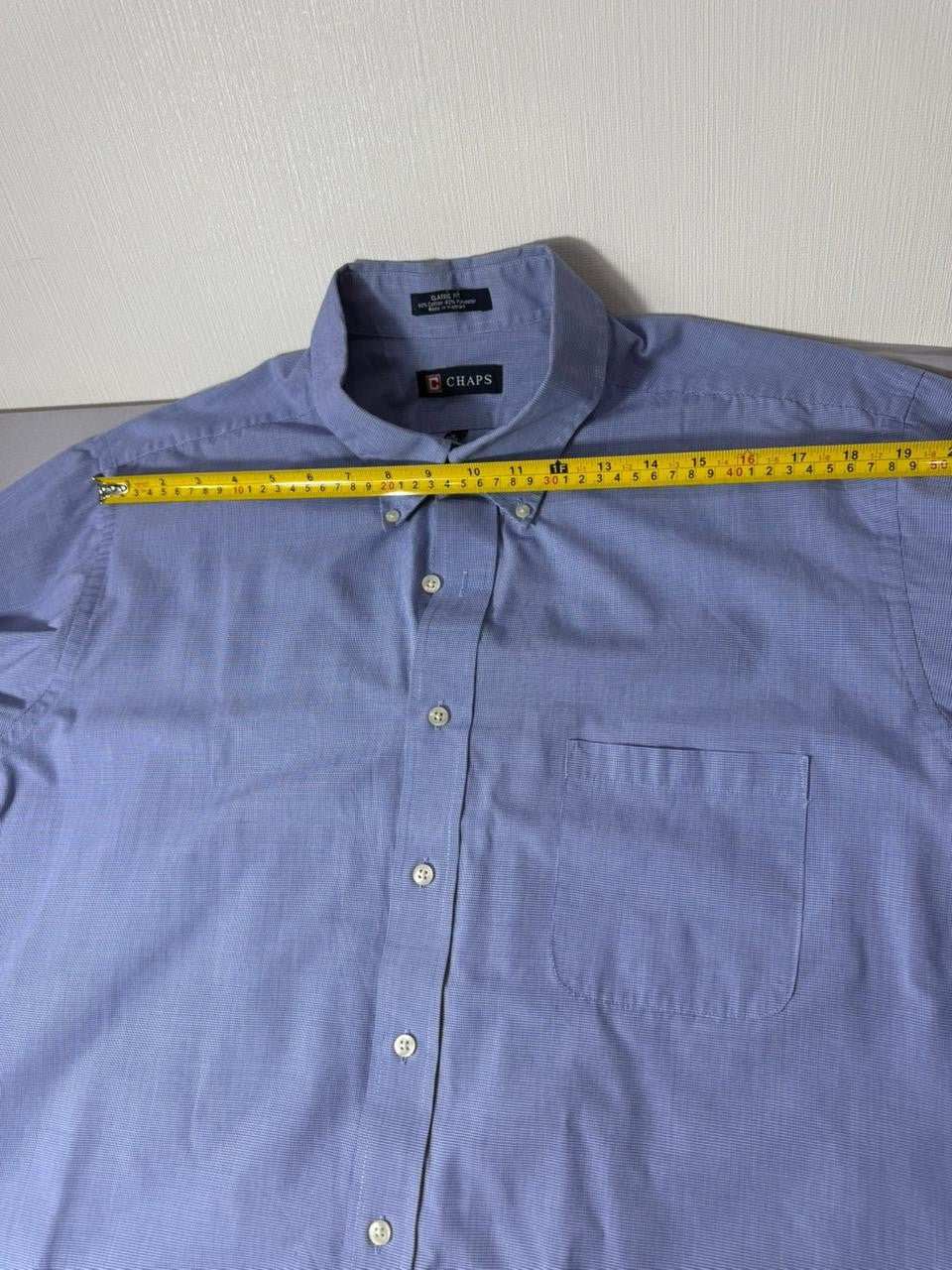 Chaps Men's Large Button Down Shirt Blue Classic Fit Wrinkle Free
