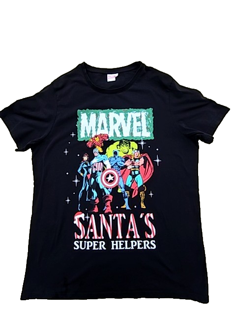 Marvel Avengers Christmas Black XL T-Shirt 100% Cotton Short Sleeve