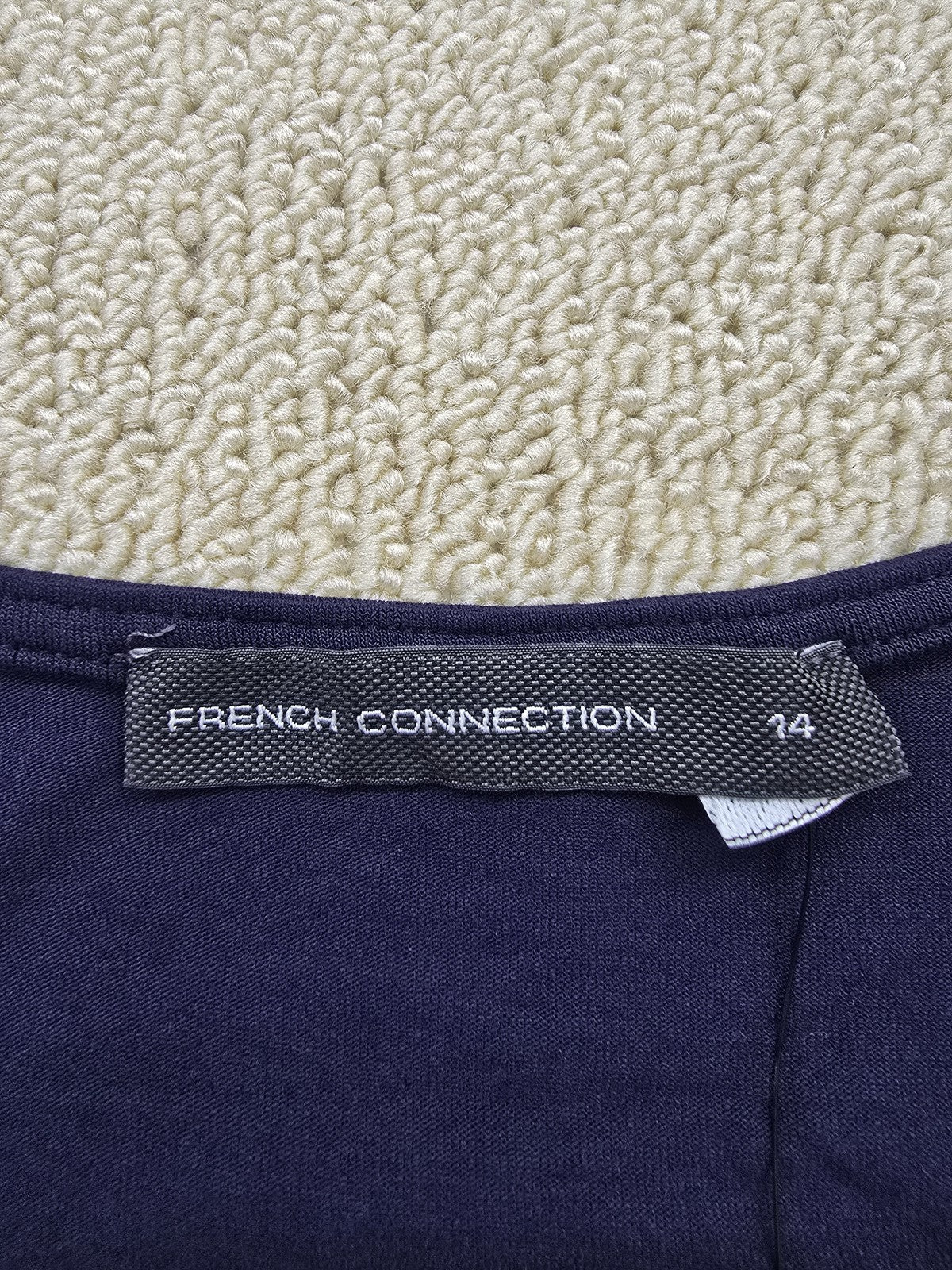 French Connection Navy Printed Wrap Midi Dress M Short Sleeve Ruffle