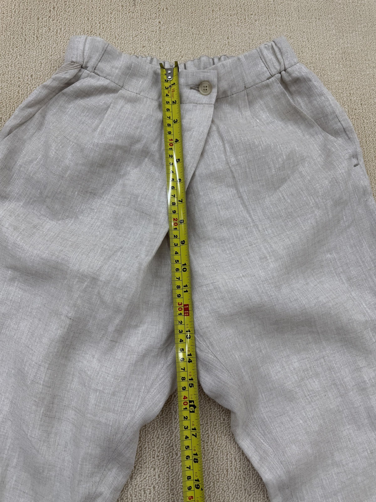 Reiko Women's Beige Linen Pants M Elastic Waist Solid Regular