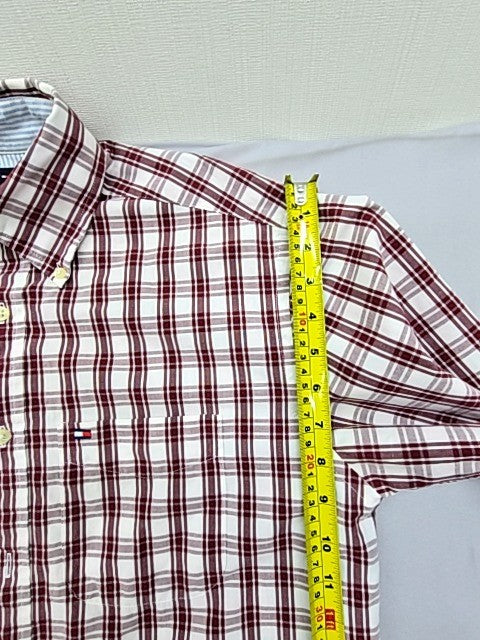 Tommy Hilfiger Men's Red White Plaid Long Sleeve Button-Down Shirt P/S