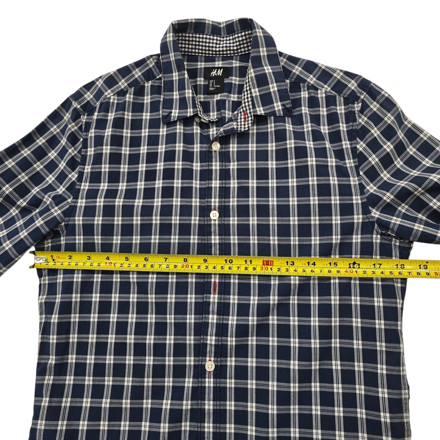 H&M Women's Navy White Check Button-Up Shirt Size S Long Sleeve Collare