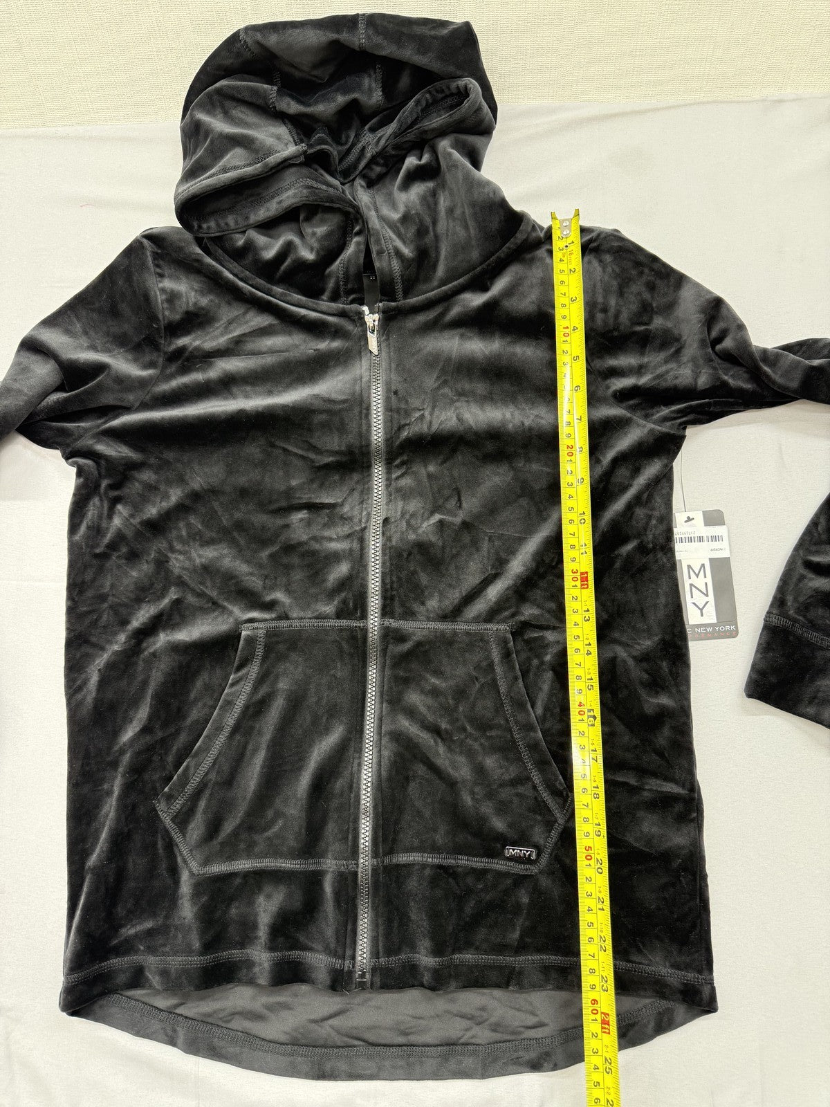 Marc New York Women's Black Velvet Zip Hoodie M Relaxed Fit
