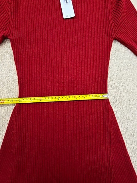 Karl Lagerfeld Red Midi Mock Neck Dress L Rib Knit Cut Out Logo