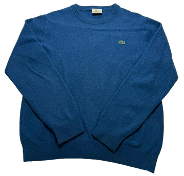 Lacoste Men's Blue Wool Crewneck Sweater Classic Crocodile Logo