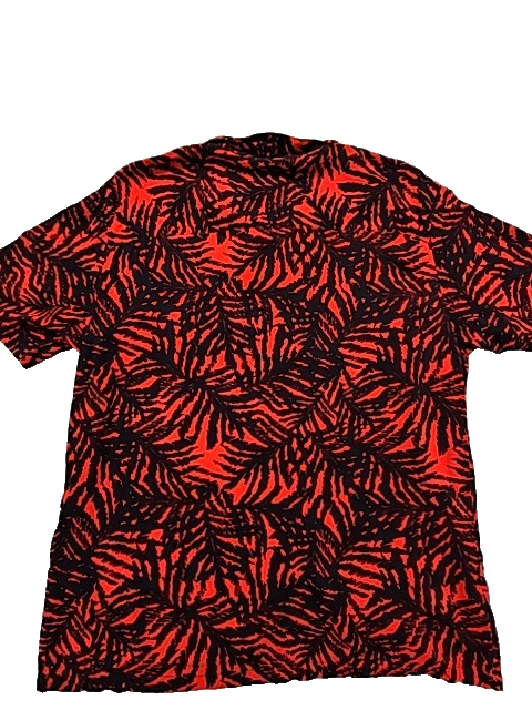 Pull&Bear Men's Red Palm Camp Collar Short Sleeve Shirt Size L