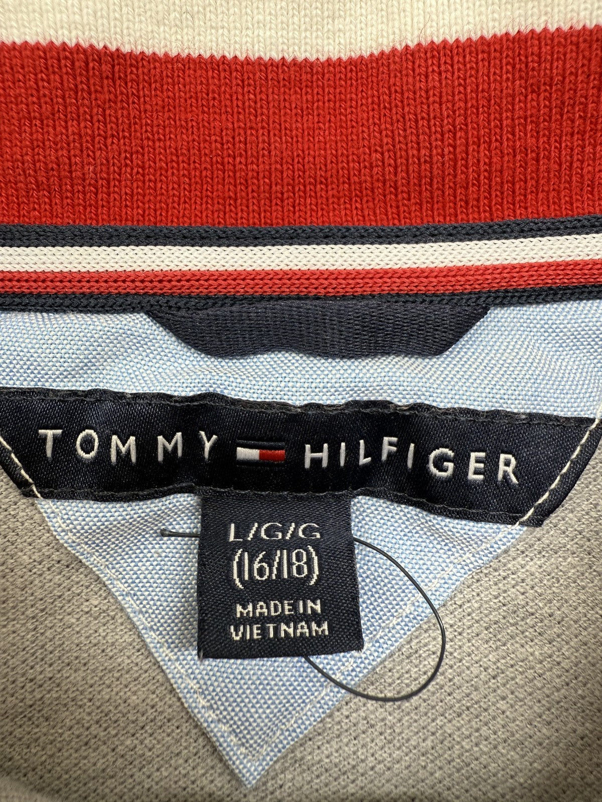Tommy Hilfiger Men's Gray Short Sleeve Polo L Contrast Collar Embroidered