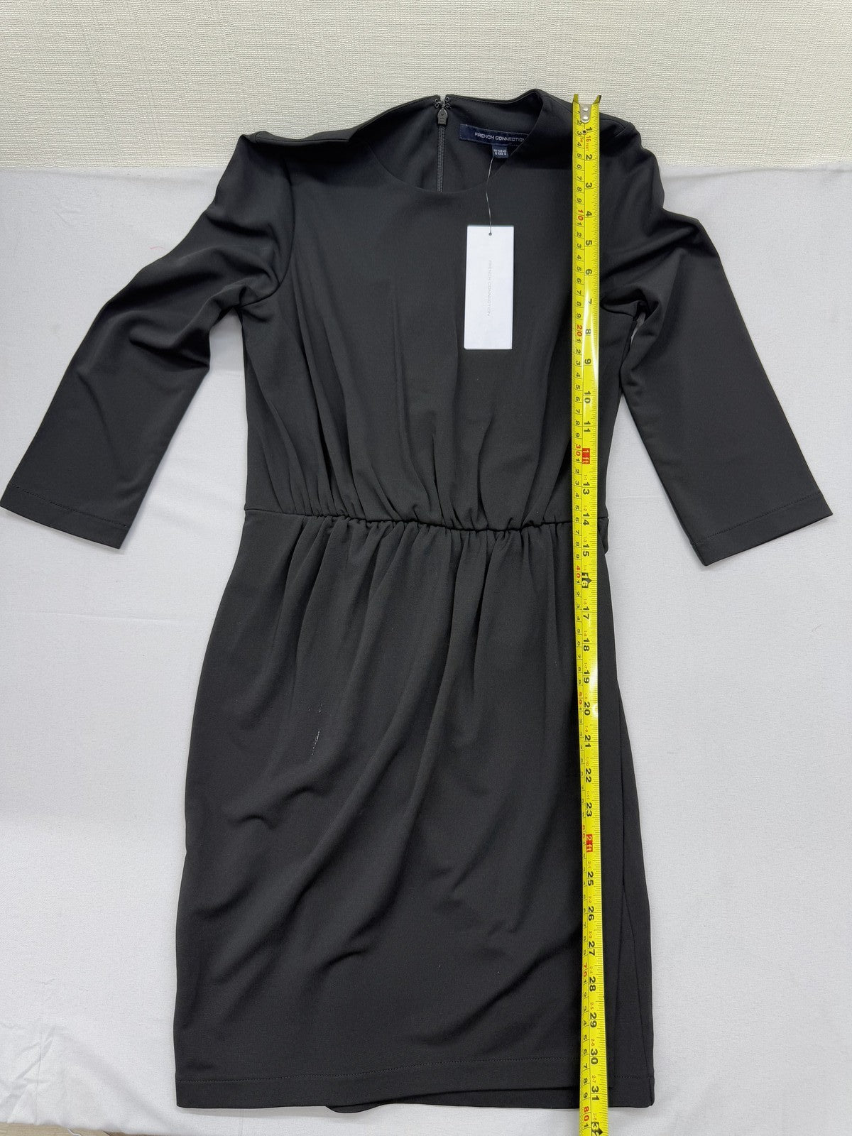 French Connection Black Boatneck Elbow Sleeve Dress Visc