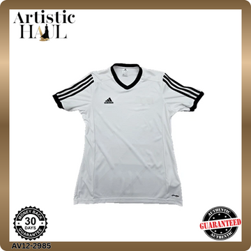 Adidas Unisex White Striped Soccer Jersey V-Neck Short Sleeve Size M