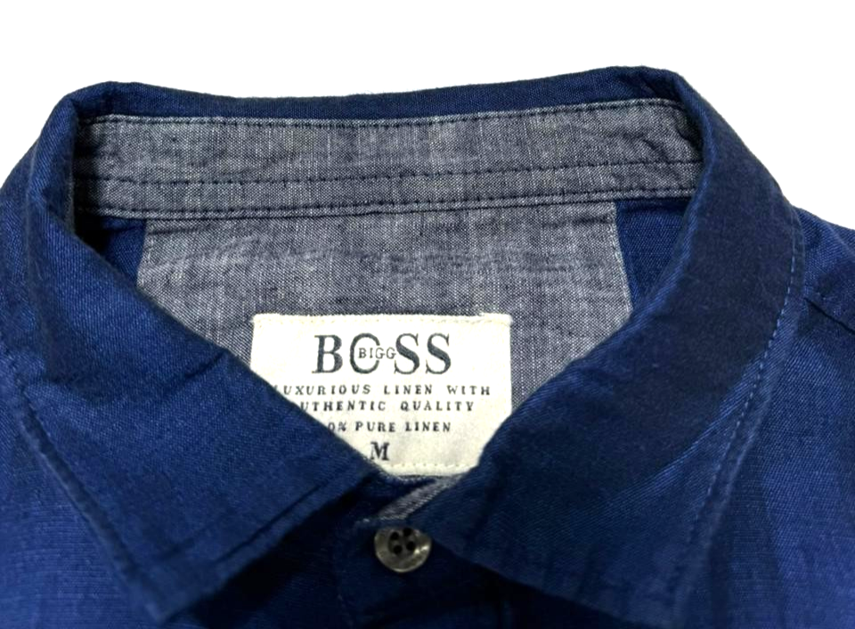 Boss Regular-Fit Short-Sleeve Button-Down Shirt In Blue Linen - Size M