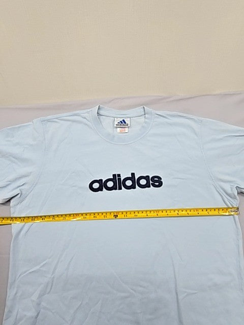 Adidas Men's Light Blue Cotton T-Shirt Short Sleeve Crew Neck Logo