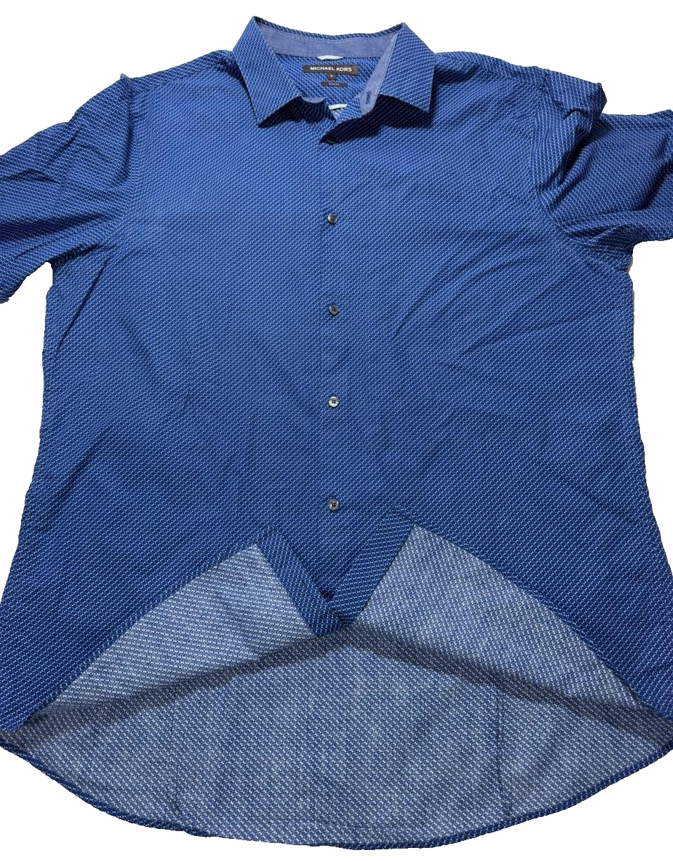 Michael Kors Men's Blue Dress Shirt XL Slim Fit Long Sleeve 100% Cotton Casual