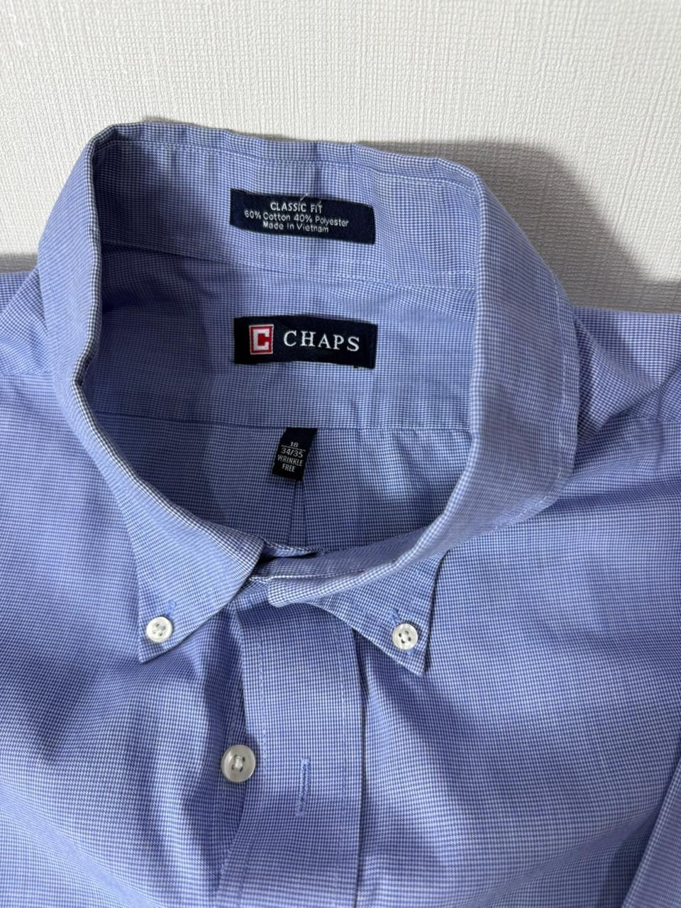 Chaps Men's Large Button Down Shirt Blue Classic Fit Wrinkle Free