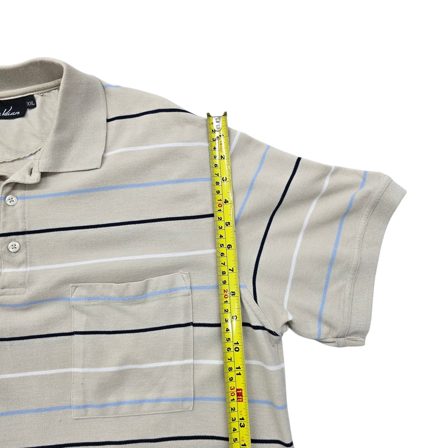 Van Vaan Boys XXL Polo Light Gray Striped Cotton Blend w/ Pockets