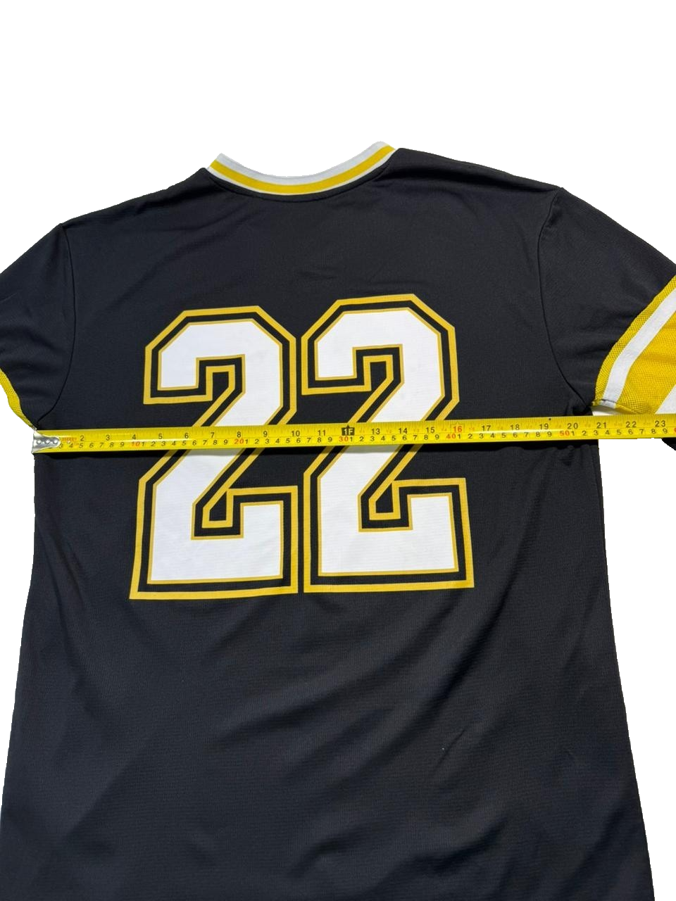 Primark Men's Black Louisiana 22 Soccer Jersey Yellow White Stripes V-Neck S/M