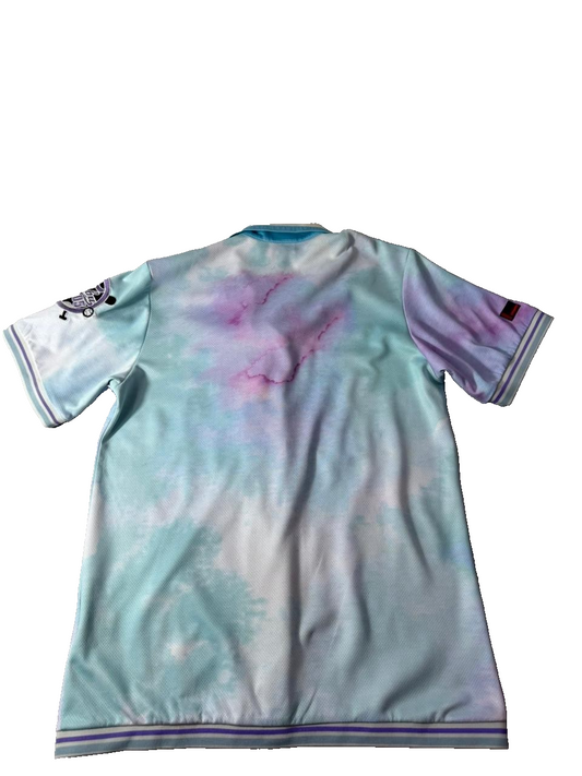 Fubu Men's Blue Jersey – Size S, Button Up Brand Department, Tie-Dye