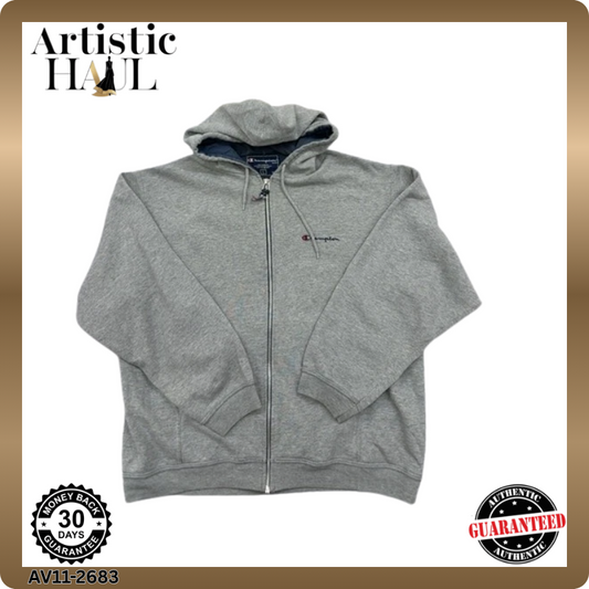 Champion Men's Gray Hoodie – Size L, Logo, Pullover