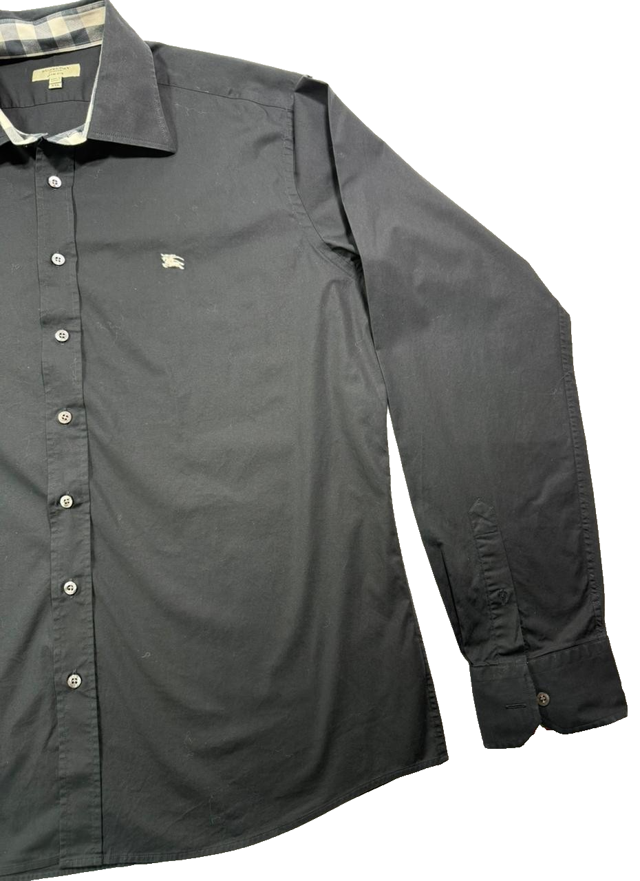 Burberry Slim Fit Stretch Cotton Shirt In Black - Size XXL