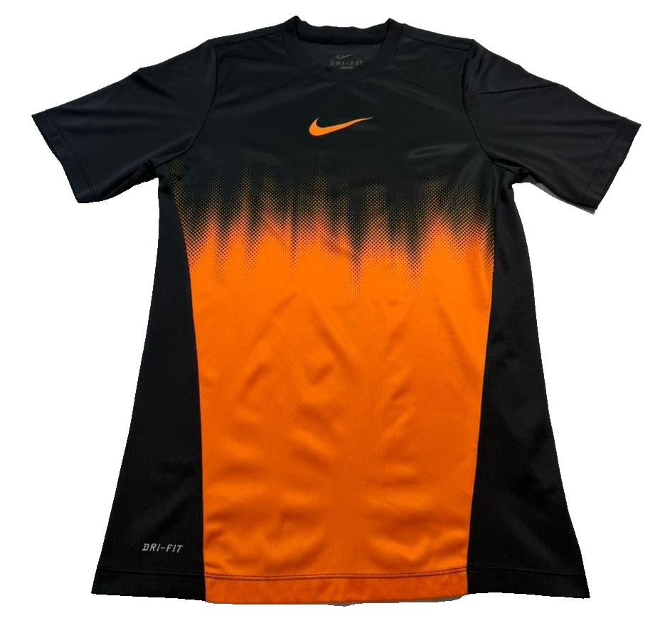 Nike Dri-FIT Men's Training T-Shirt Black Orange Gradient Swoosh Athletic Large