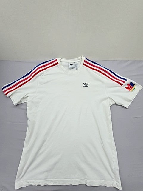 Adidas Originals Men's White T-Shirt – Size M, Striped, Cotton