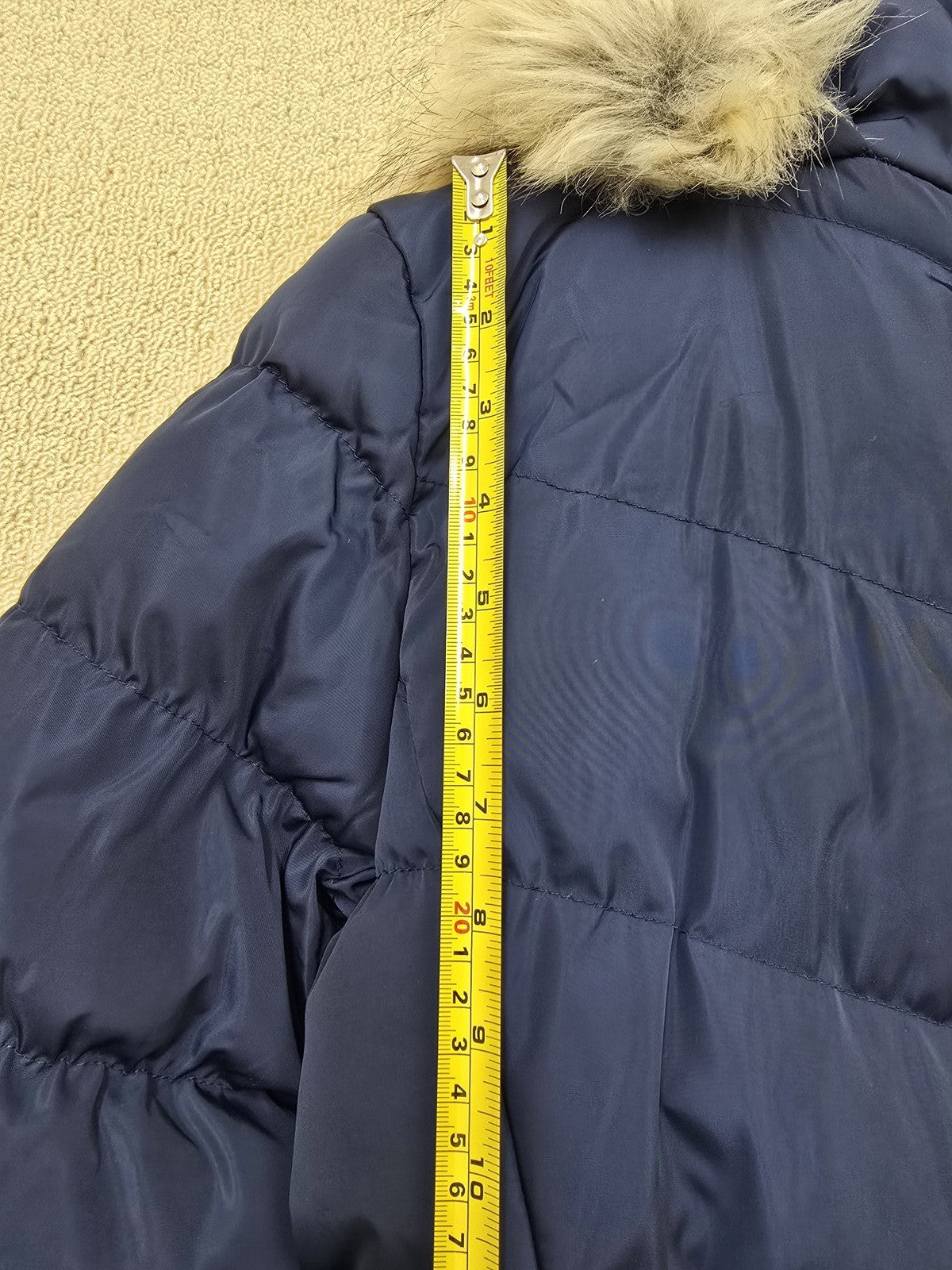 French Connection Women's Navy Puffer Jacket XS Fur Hood Long