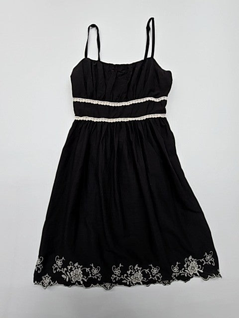 Evie Girls Black Floral Lace Trim Fit & Flare Dress Size 8