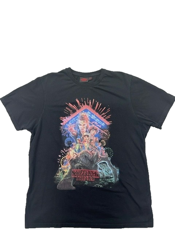 Netflix Stranger Things Black Graphic T-Shirt Men L Cotton Short Sleeve