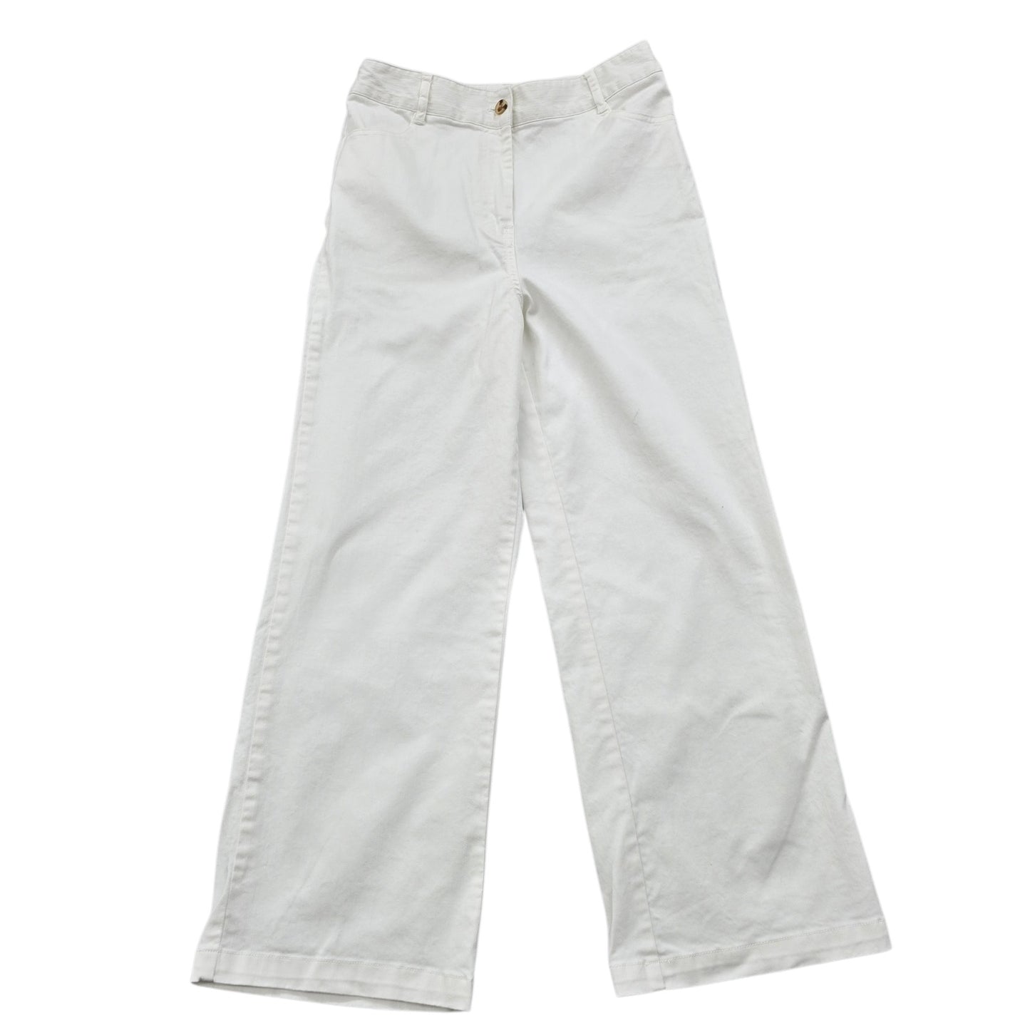 C'est Beau Women White Stretch Cotton Canvas Pants Size 12 UK Straight Leg