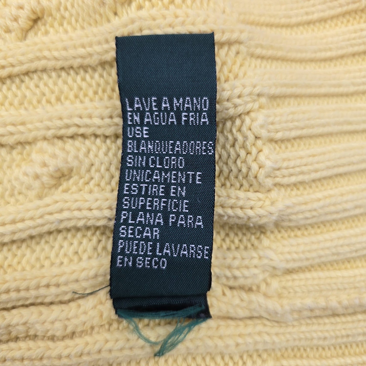 RALPH LAUREN Green label Cable Knit Crewneck Sweater Yellow L Cotton Long Sleeve