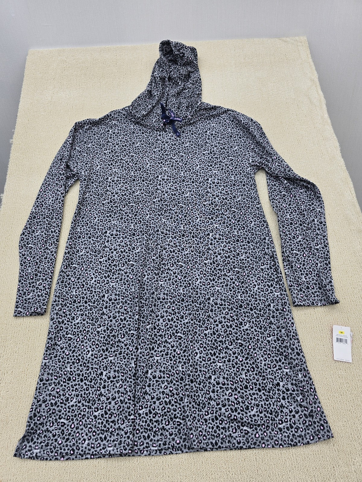 Betsey Johnson Leopard Hooded Long Sleeve Dress M Gray