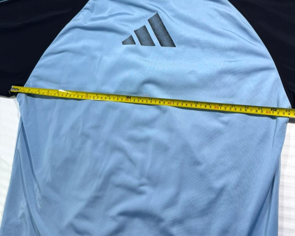 Adidas Track Jacket In Light Blue And Navy Blue With A Hood - Size M