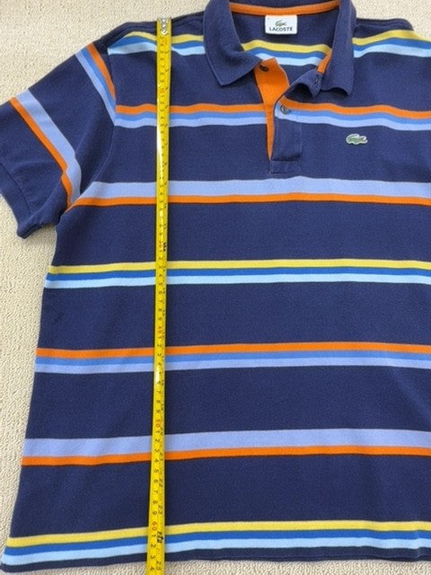 Lacoste Men's Navy Blue Striped Polo Shirt Size 6 Vintage Cotton