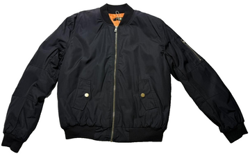 Classic Black Bomber Jacket Orange Lining Full Zip Pockets - Size M