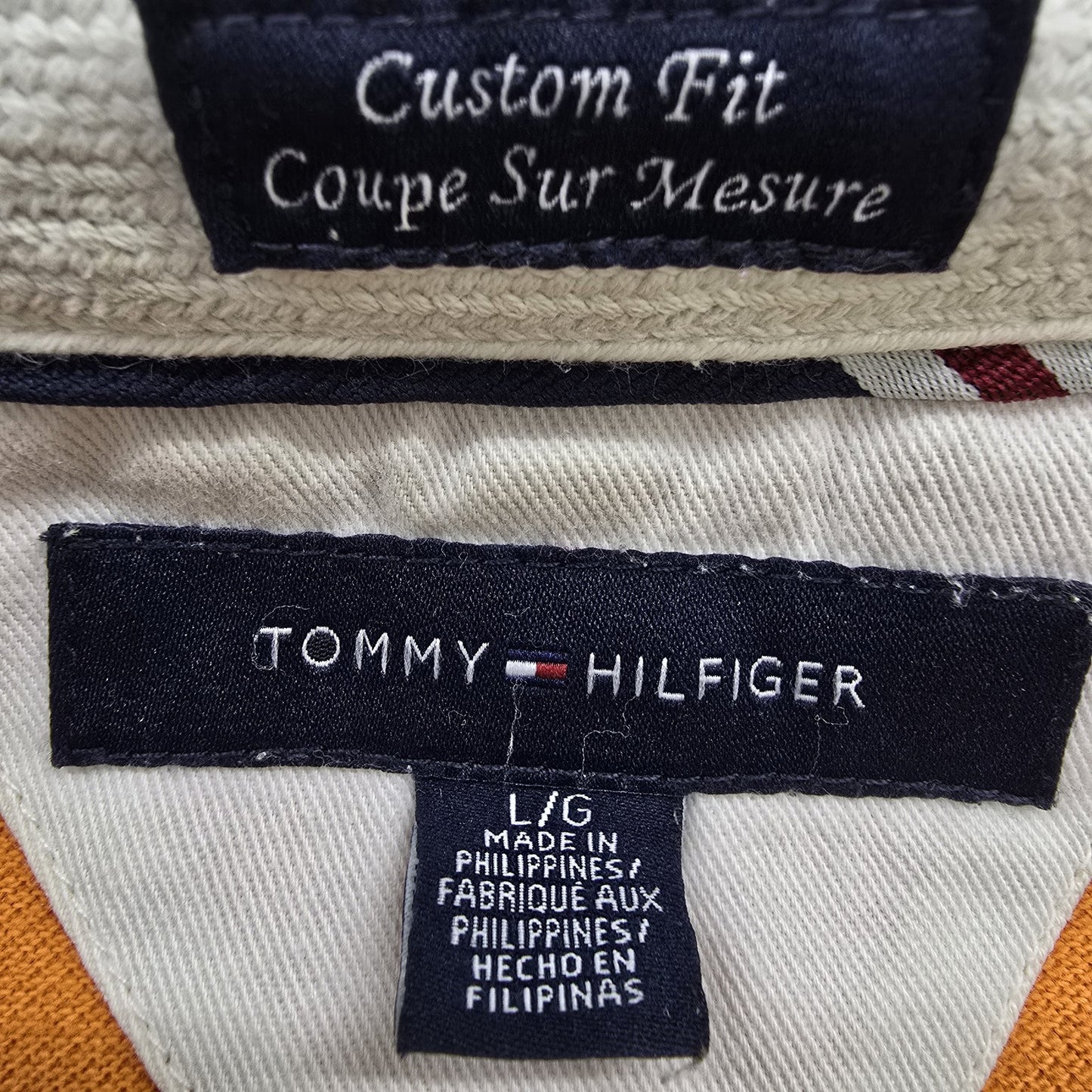 Tommy Hilfiger Men's Orange Navy White Color Block Polo L Regular