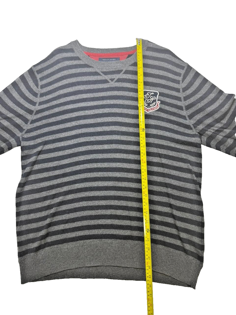 Tommy Hilfiger Men Premium Cotton Wool Stripe Sweater XL Blue Grey