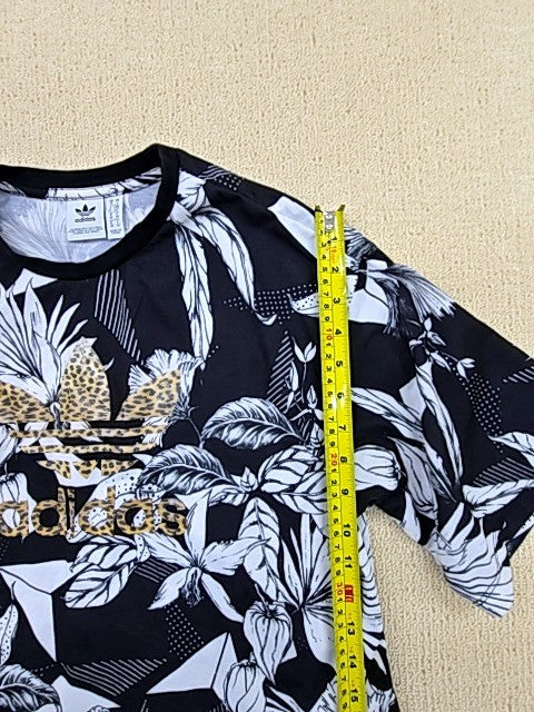 Adidas Women's Floral Black White T-Shirt Size S Short Sleeve