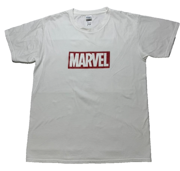 Gildan White Marvel Red Logo T-Shirt - Size L