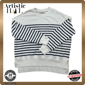 Esprit Striped Sweatshirt Women's L White Navy Crewneck