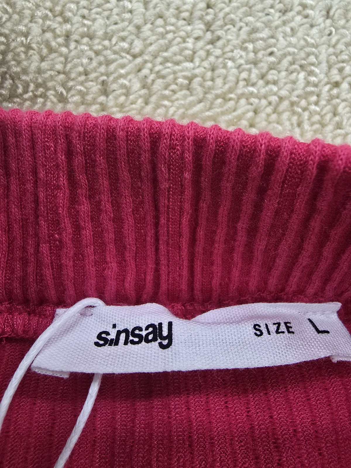 Sinsay Hot Pink Rib Knit Midi Skirt L Side Split NWT