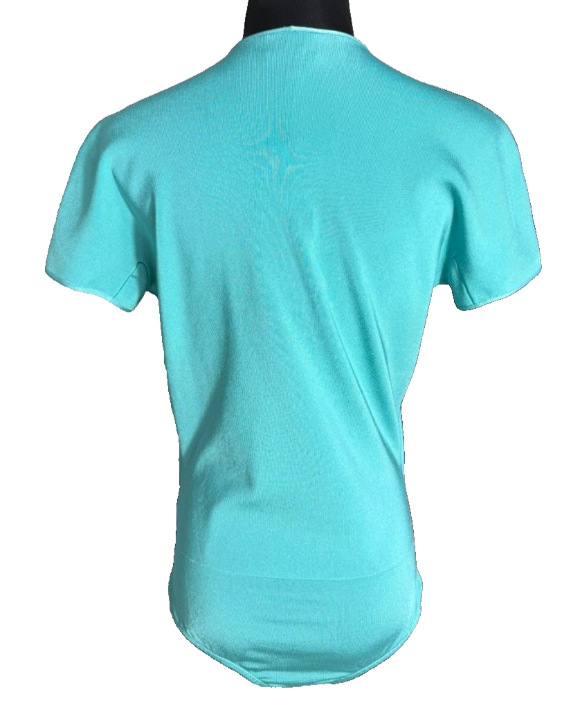 BNWT Giorgio Armani Women's Turquoise Short Sleeve Bodysuit V-Neck Size 44