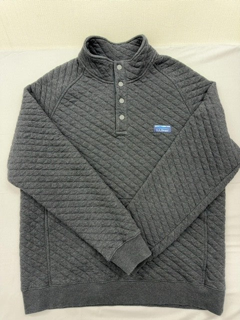 L.L.Bean Men's Quilted Gray L Pullover Hoodie Quarter Zip L-Reg
