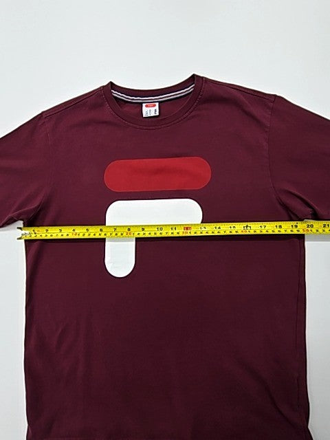 Fila Men Burgundy Logo T-Shirt Size S Crew Neck 100% Cotton Jersey