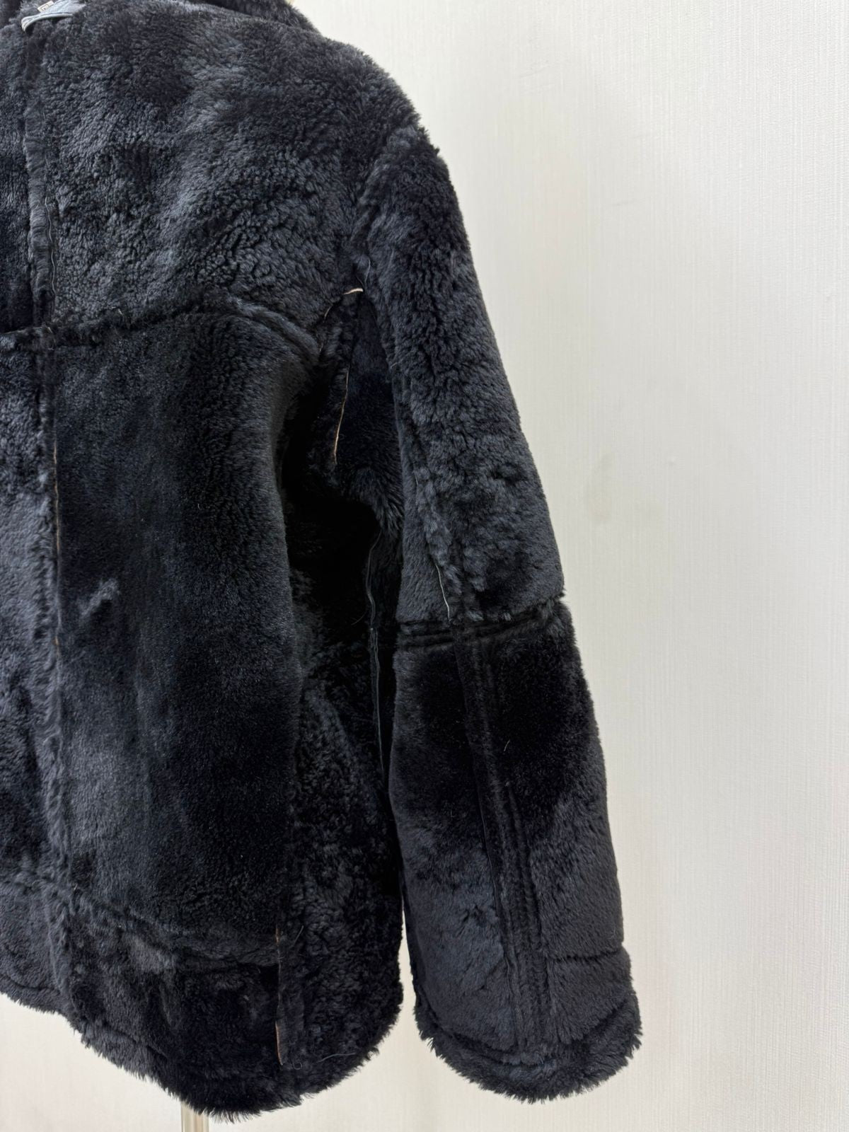 Men's Italian Sheepskin Leather Bomber Jacket Black Premium Soft Fur Size Asian L