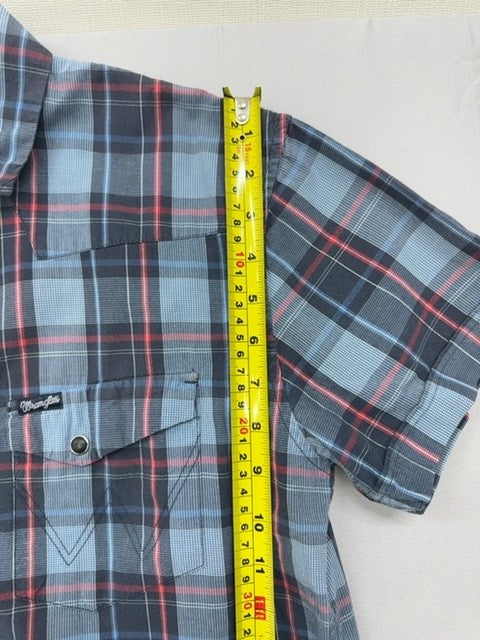 Wrangler 1947 Men's M Blue Plaid Western Short Sleeve Pearl Snap Shirt