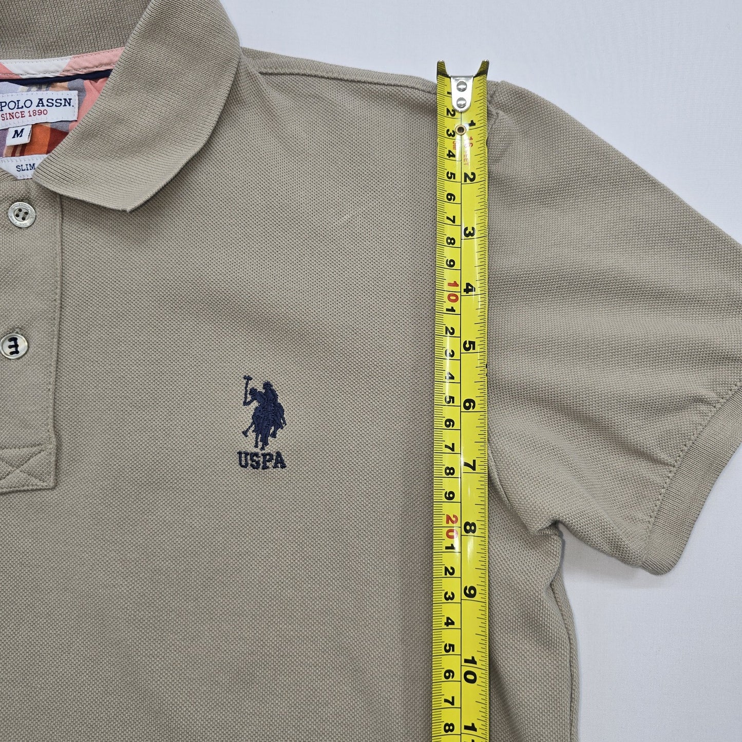 U.S. Polo Assn Men Tan Slim Polo Shirt Size M Cotton Pique Logo Collared