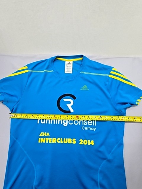 Adidas Women's Blue Running T-Shirt M Vintage 2014 Yellow Stripes