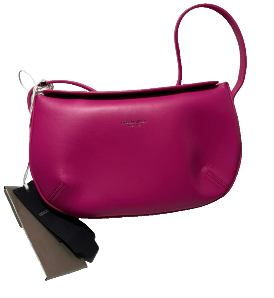 Giorgio Armani Pink Leather Shoulder Bag Baguette Style Women Bnwt