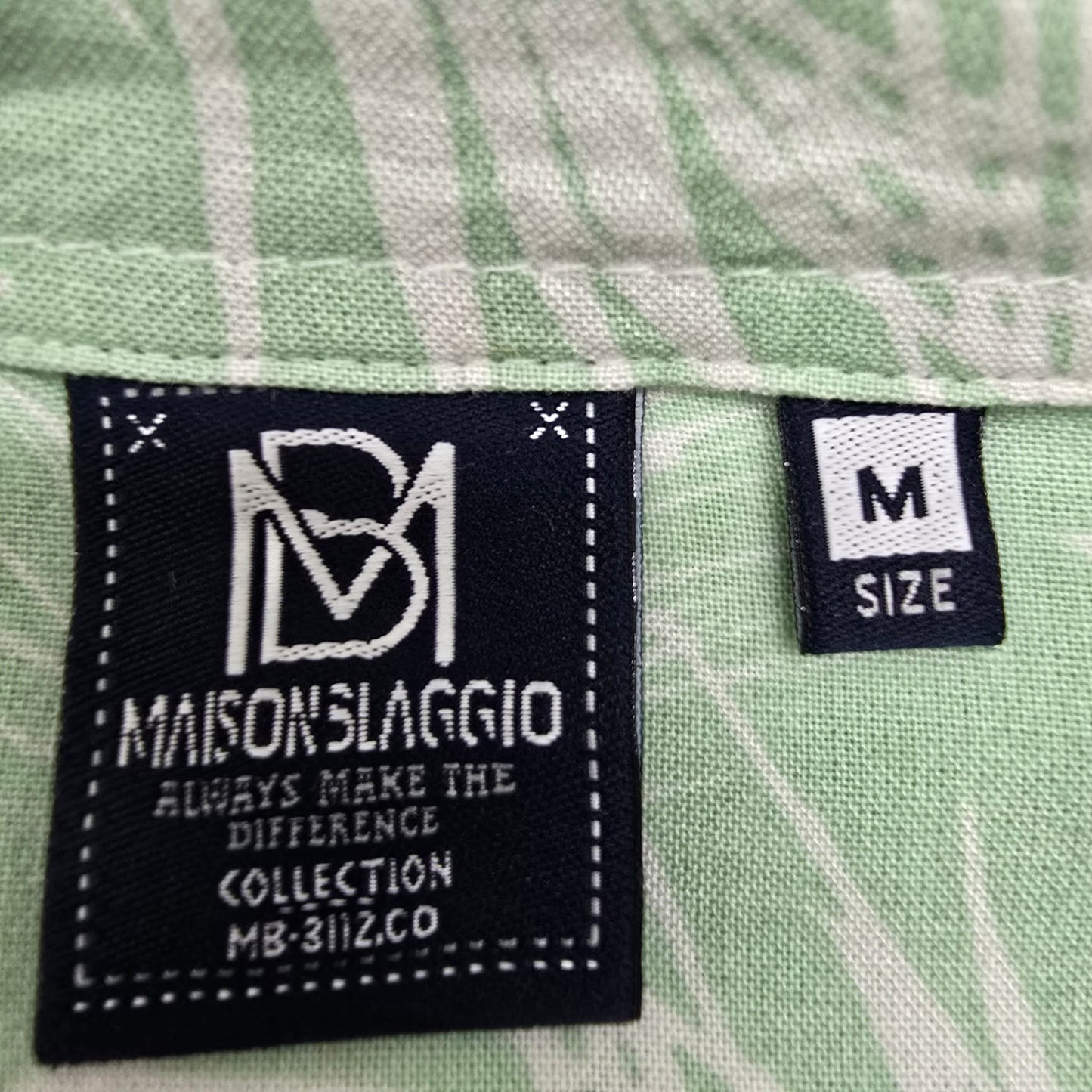 Maison Blaggio Men's Green Tropical Print Camp Collar Shirt M