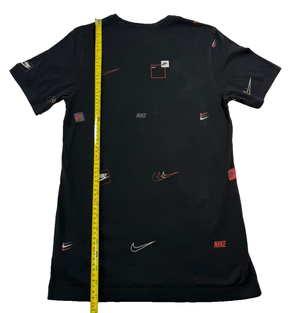 Nike Black All Over Print T-Shirt Swoosh Logo Graphic Unisex Size XS